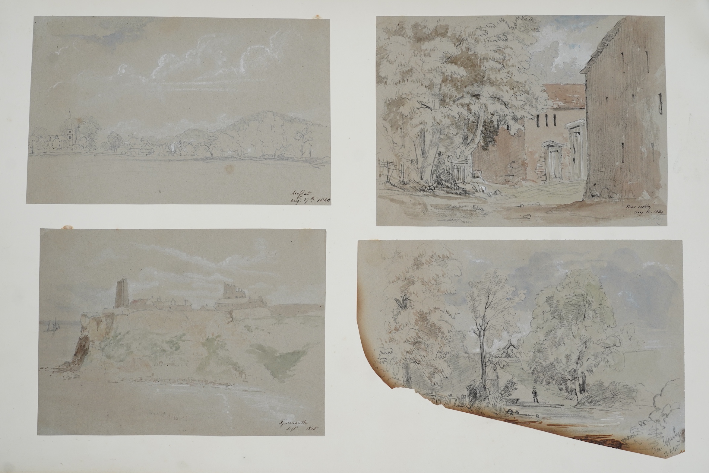 Philip North Brockedon (1822-1849), A large leather bound folio of 19th century sketches and watercolours